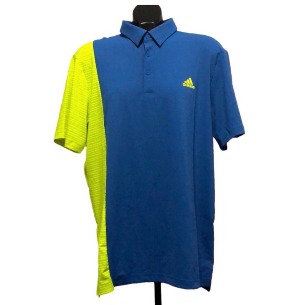 NEW Adidas Blue & Yellow Performance Golf/Polo Shirt, Size Large